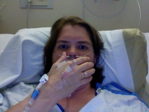 Here I am with my IV and the oxygen tube over my nose. Don't I look great?